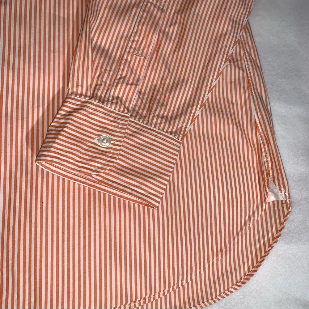 J.Crew Men's Button Down Shirt 2-Ply Cotton Long Sleeve Orange White Striped XL